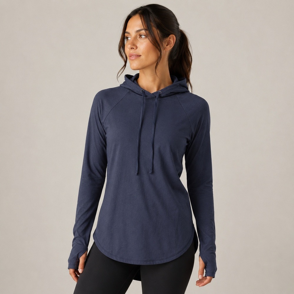 Royal Avalon Hoodie Women‎ Size L Navy Blue Bamboo Blend Thumbhole Pullover